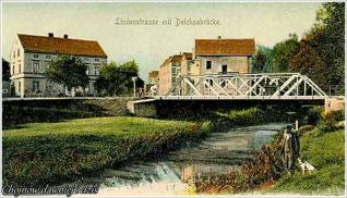 Haynau Biały most Lindenstraße mit Deichsarbrúcke 1915.