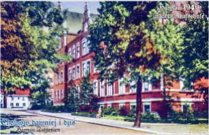 Städt. Realschule, Ansichtskarte um 1940.Kolorowa piękna widokówka