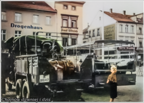 Rynek w Chojnowie zdjęcie z okresu 1941 - 1942 "Chłopiec" Haynau Ring DROGENHAUS CIGARREN-VERSANDHAUS Geschäft Paul ULBRI